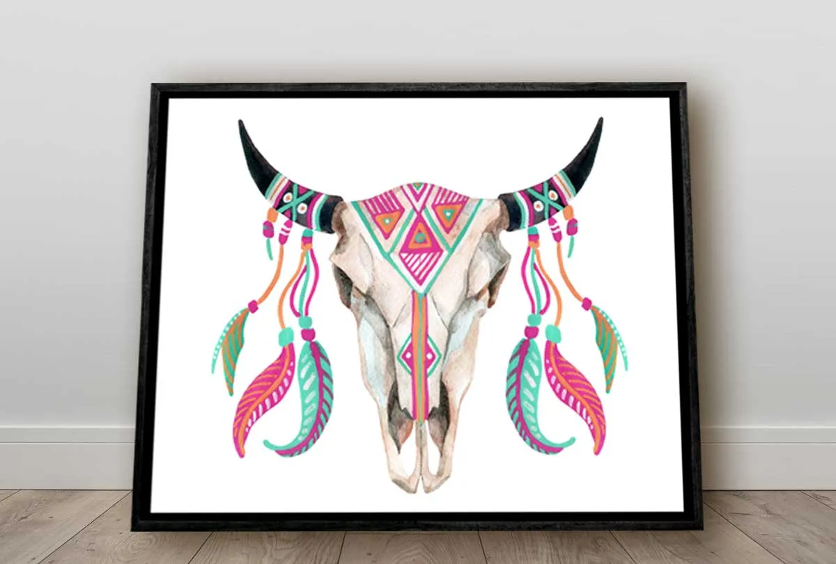 Boho Tribal Skull | Canvas Wall Art Print