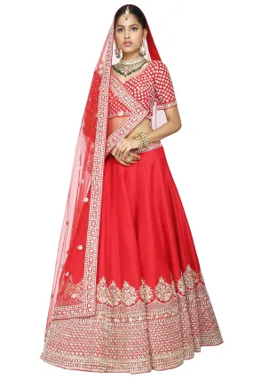 Bright red lehenga set.