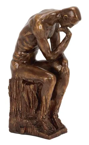 BROWN POLYSTONE TRADITIONAL THINKER SCULPTURE