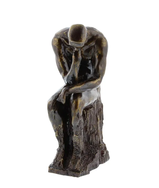 BROWN POLYSTONE TRADITIONAL THINKER SCULPTURE