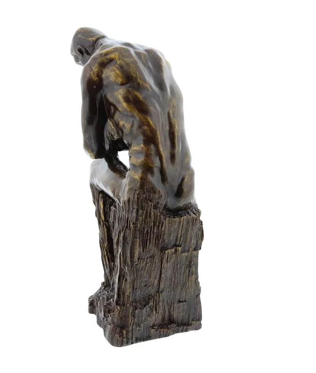 BROWN POLYSTONE TRADITIONAL THINKER SCULPTURE