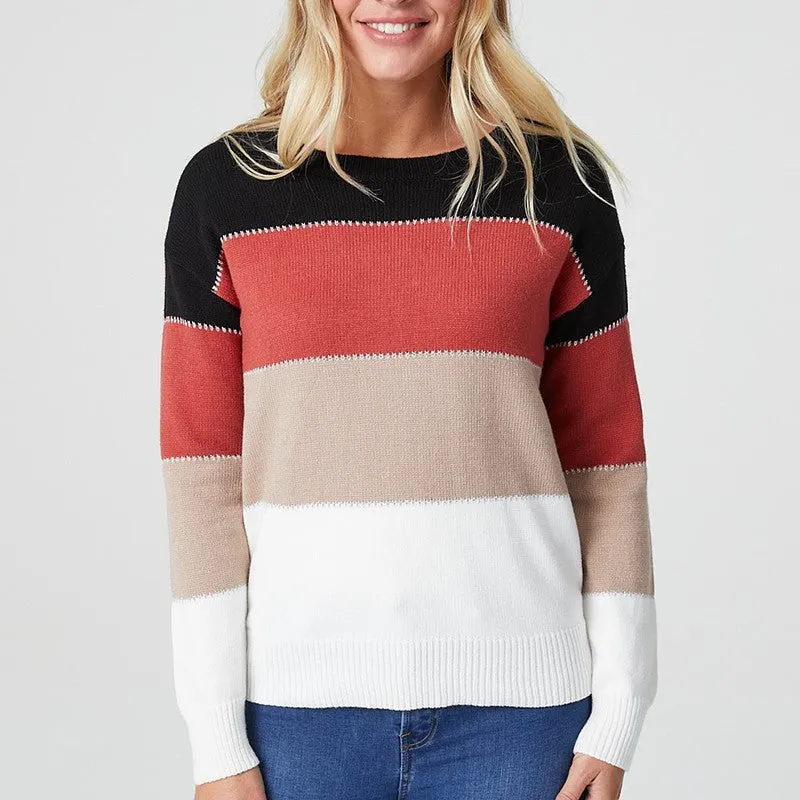 Burnt Orange Striped Long Sleeve Knit