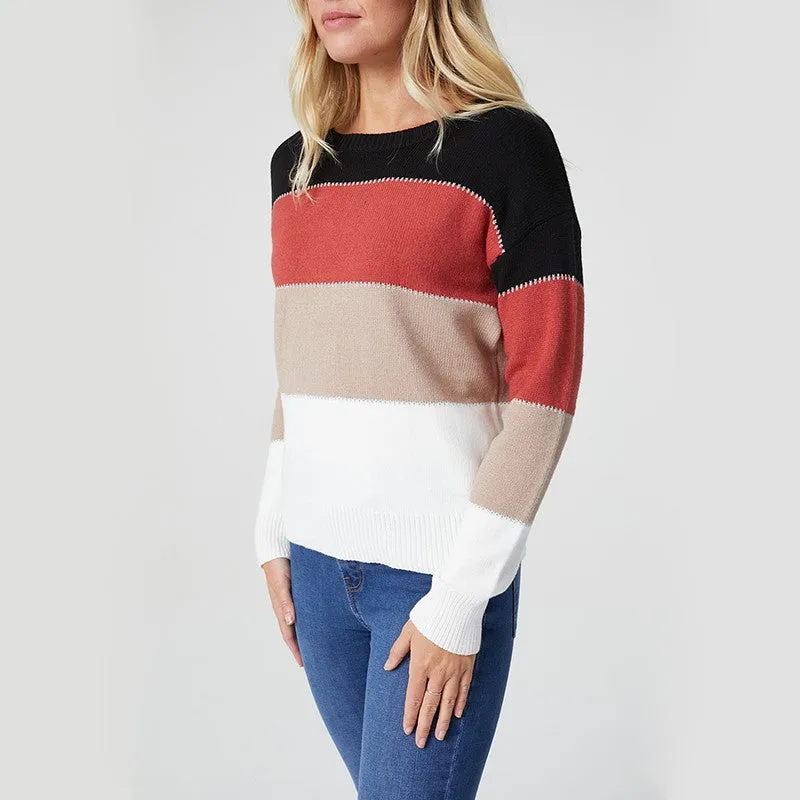 Burnt Orange Striped Long Sleeve Knit