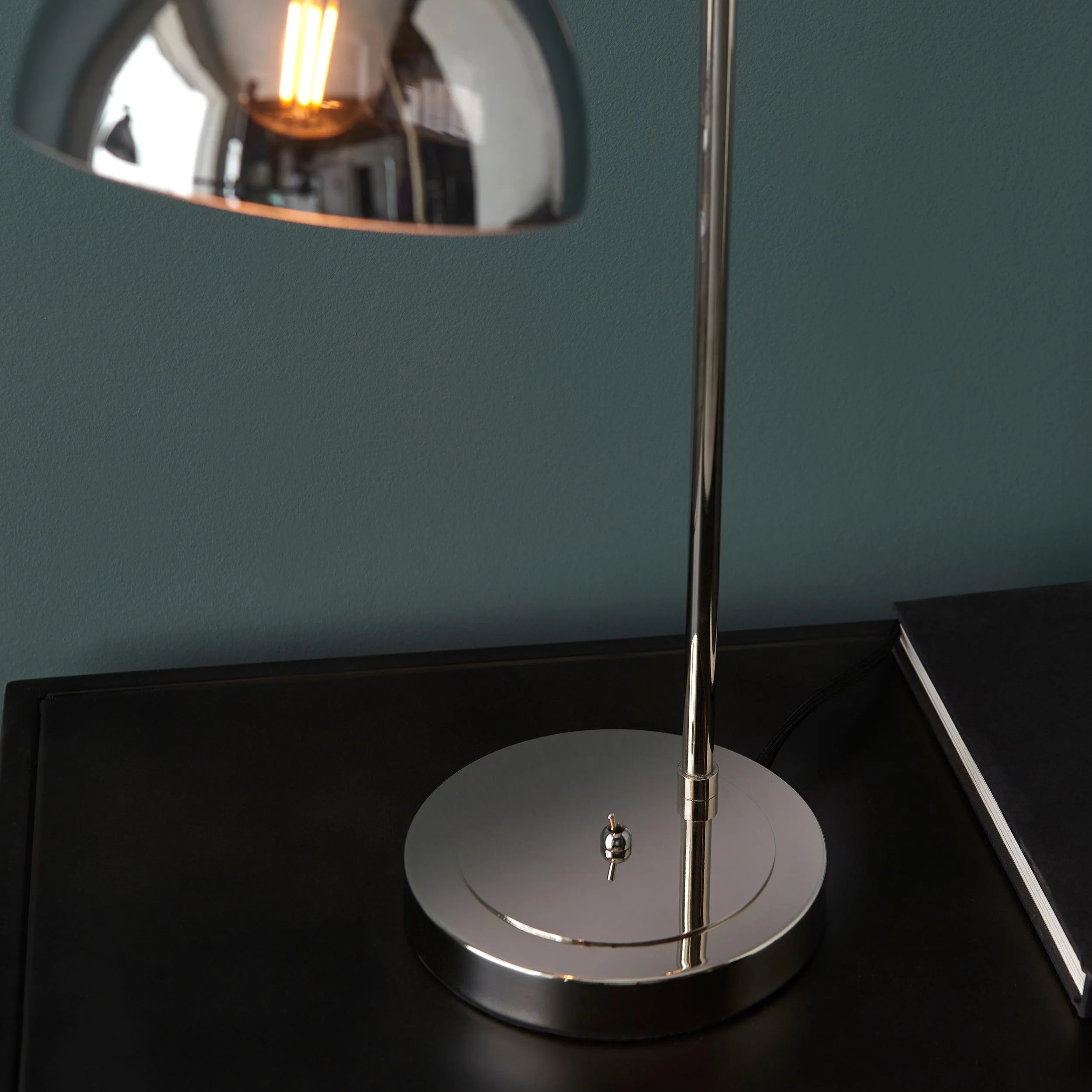 Caspa Nickel & Smoked Mirror Glass Shade Task Table Lamp