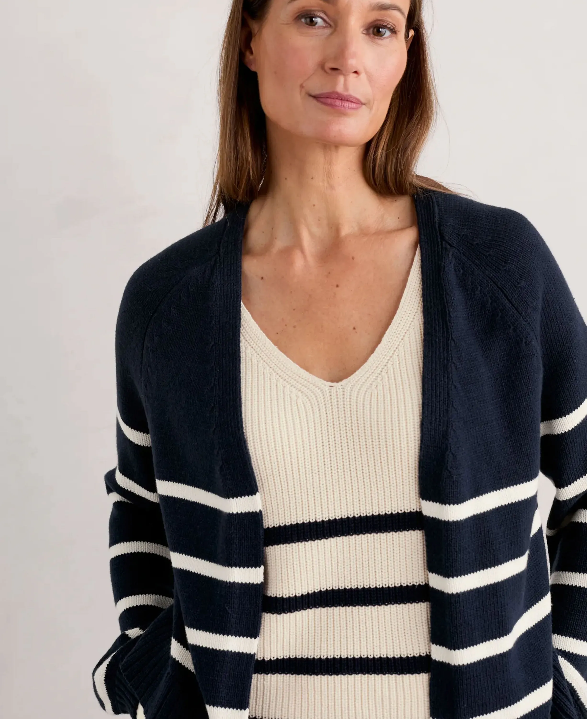 Castle Beach Striped Cardigan - Porthole Maritime Chalk