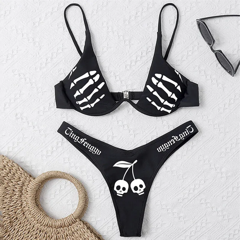 Cherry Skull Gothic Women Bikini Set