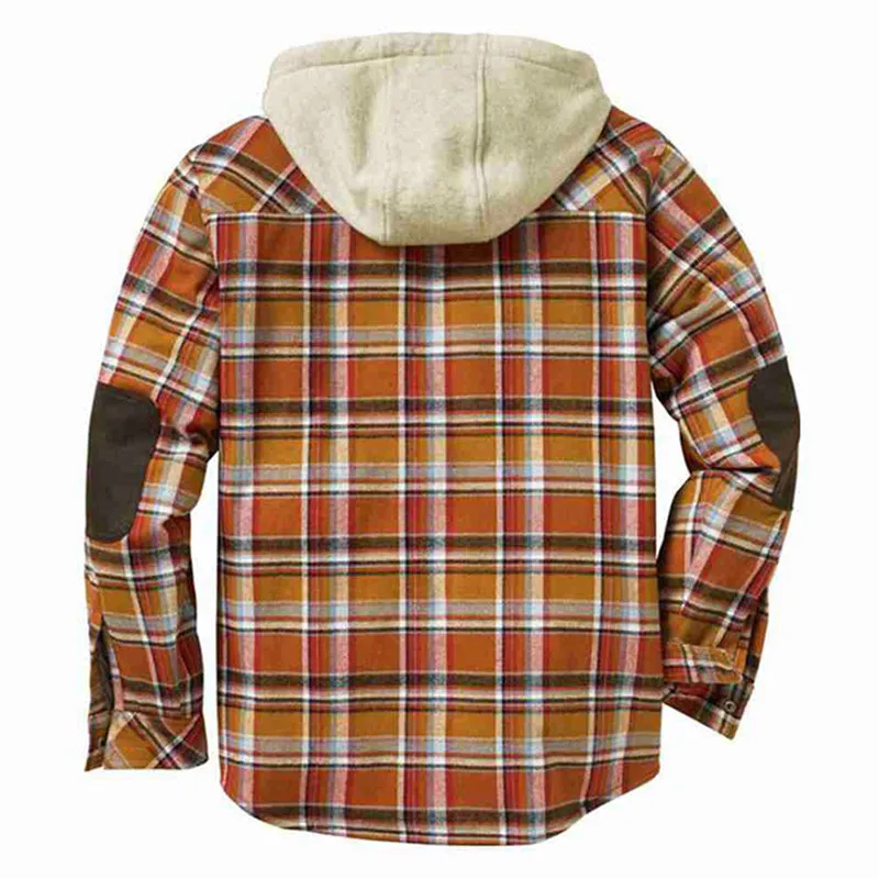 Classic Plaid Design Hoodied Long Sleeved Loose Men Shirt Coat