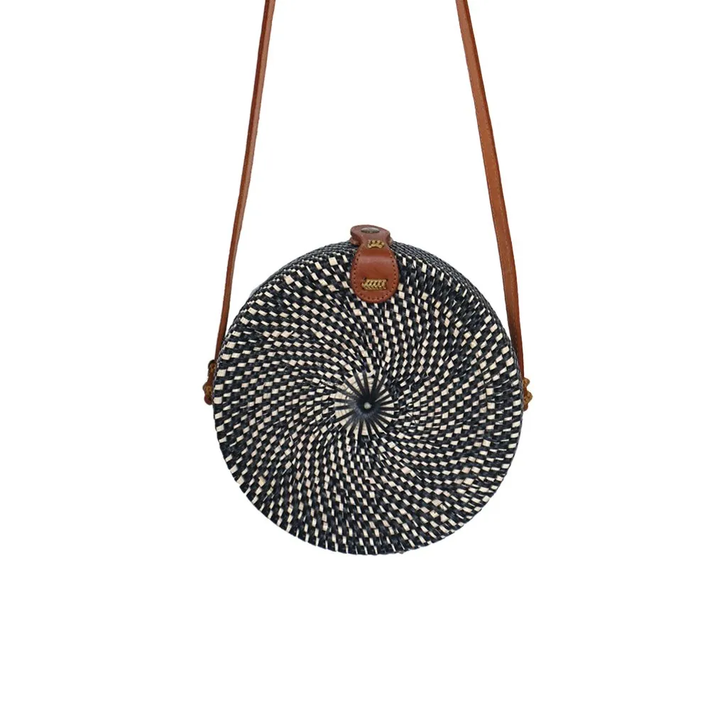 Classic Round Black & Natural Straw Bag