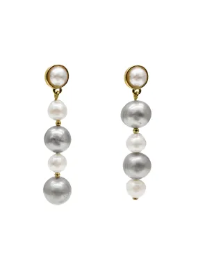 Classic White and Gray Natural Freshwater Pearls Stud Earrings LE046