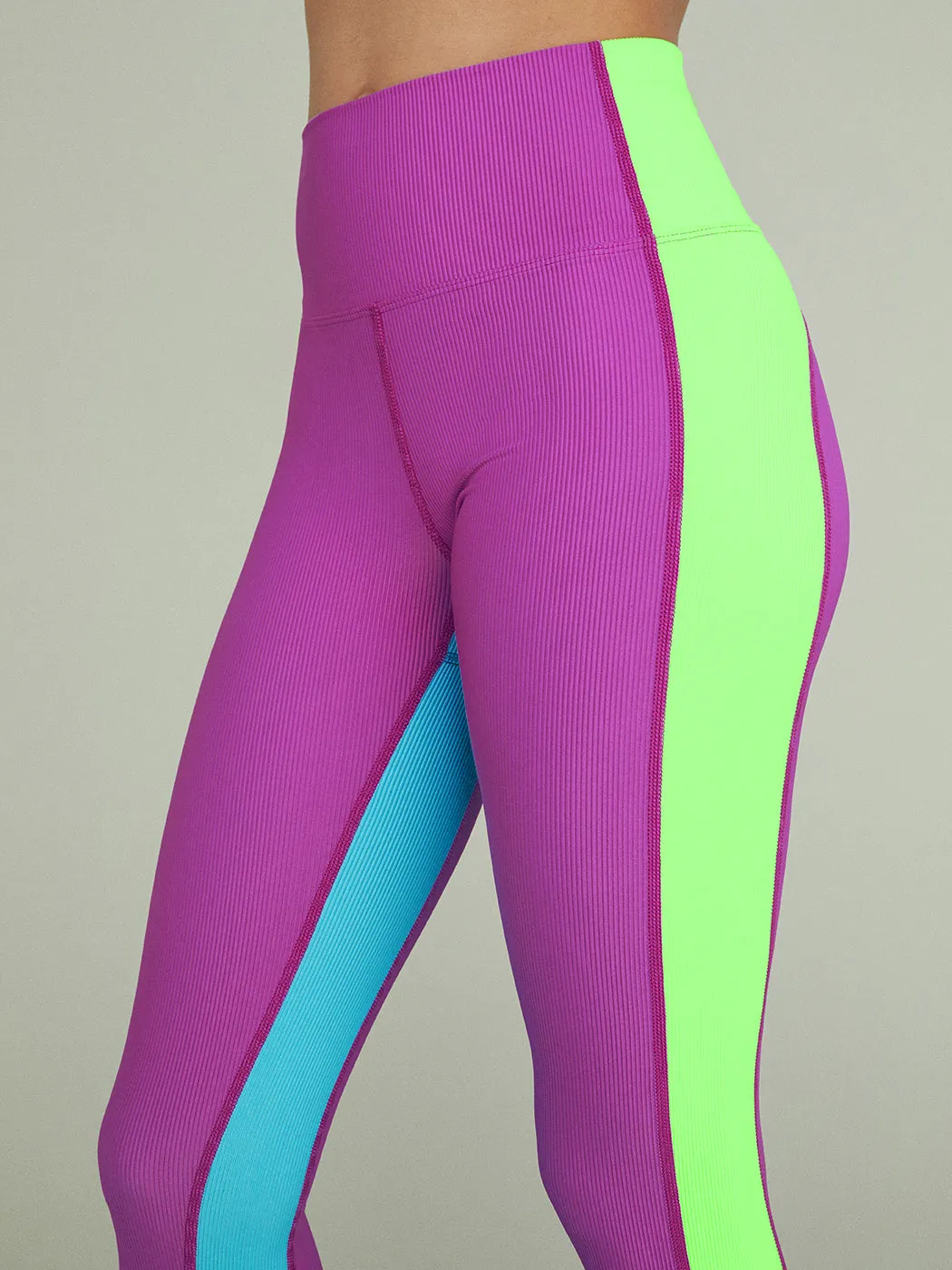 Colorblock Rib Leggings - Cool Fluorescents