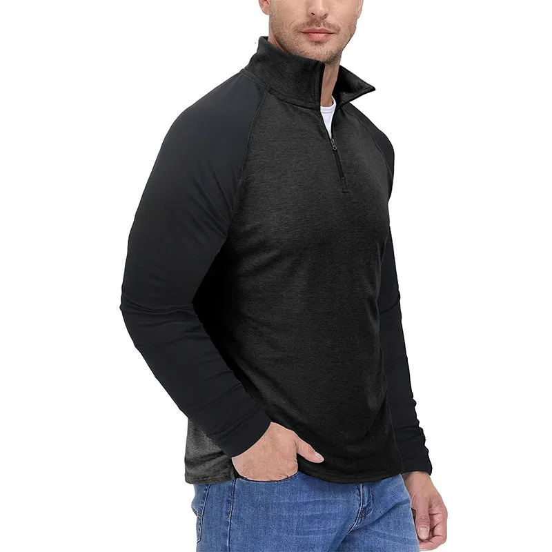 CONTRAST COLOR STAND COLLAR ZIPPER SWEATSHIRT