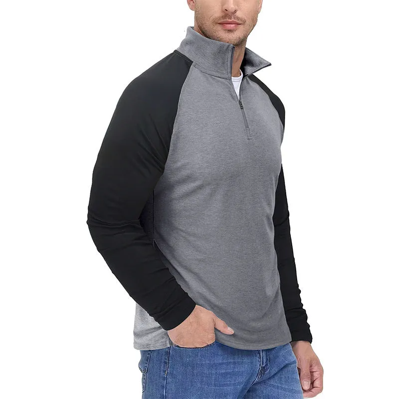 CONTRAST COLOR STAND COLLAR ZIPPER SWEATSHIRT