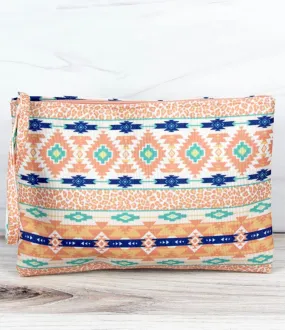 Coral Aztec Desert Cat Wristlet