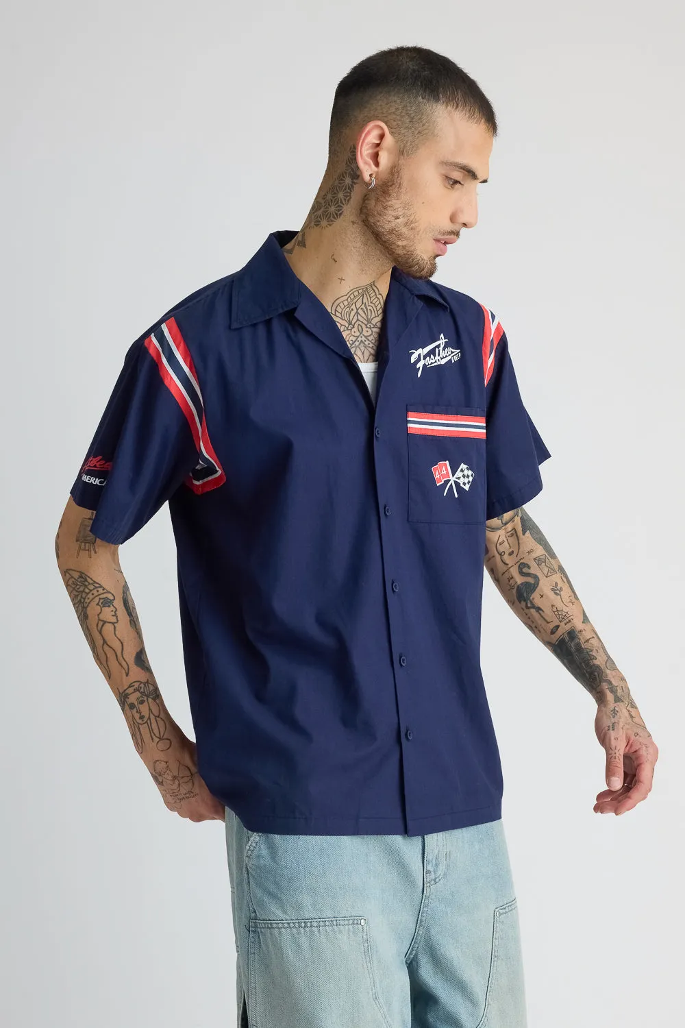 Cotton Poplin Garage Shirt- Navy Blue