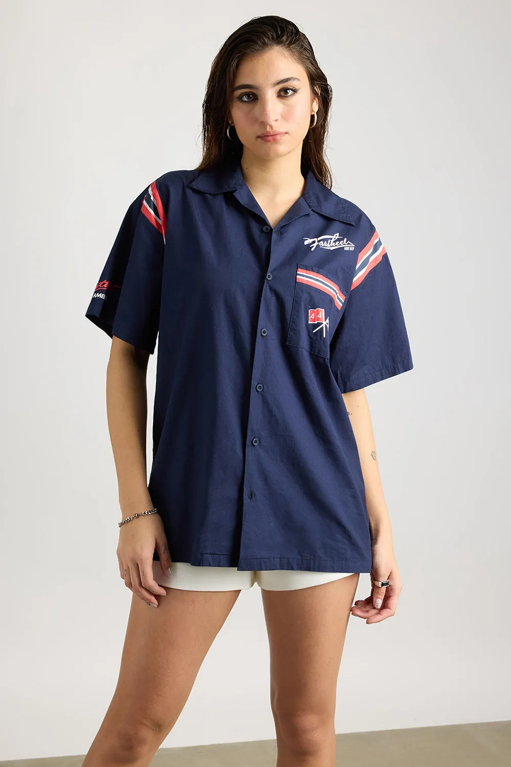 Cotton Poplin Women's Garage Shirt - Navy Blue