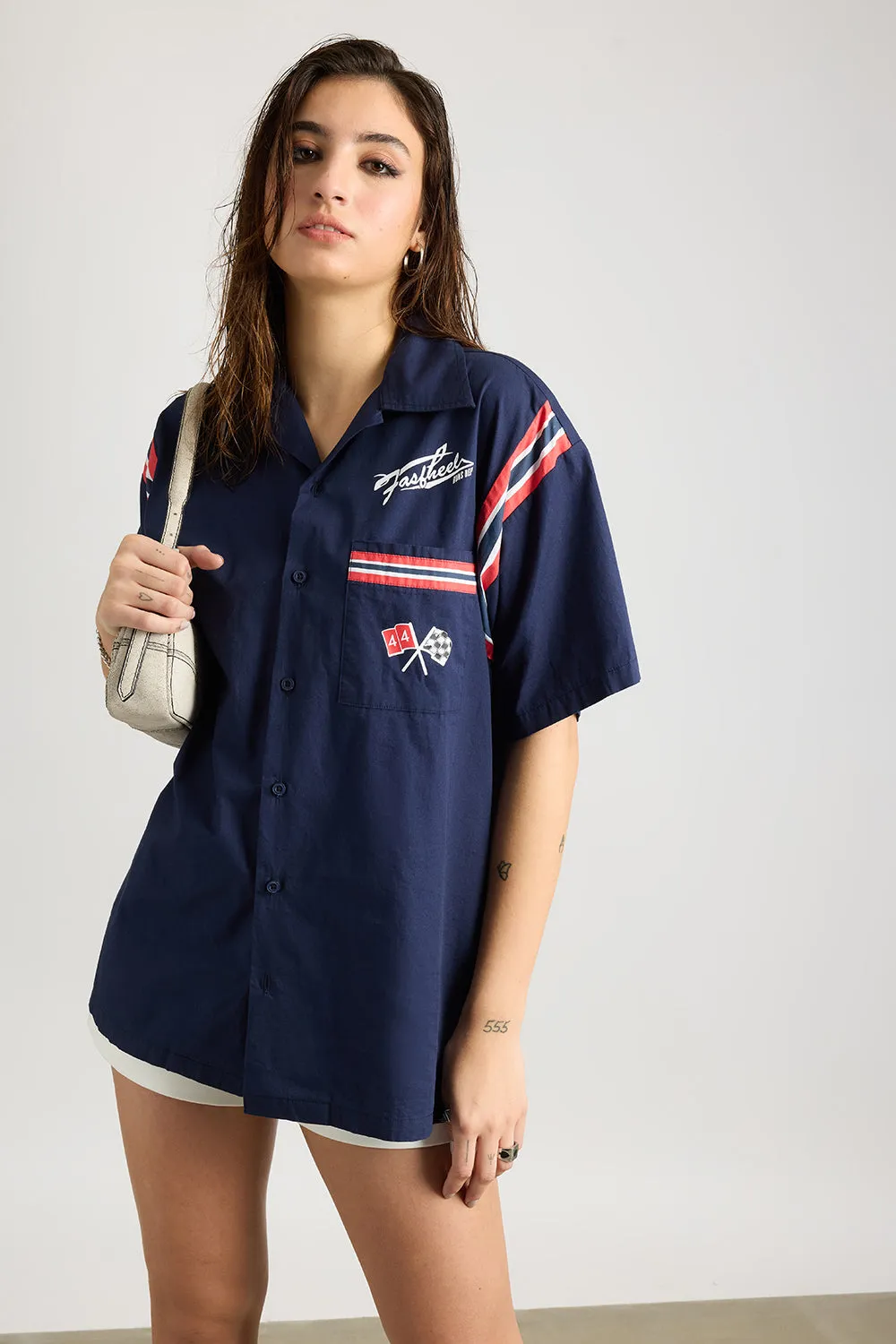 Cotton Poplin Women's Garage Shirt - Navy Blue