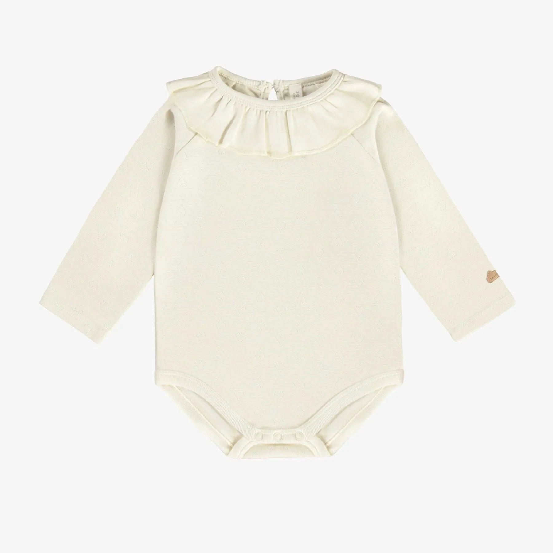 Cream Bodysuit with Ruffle Collar in Pointelle Jersey