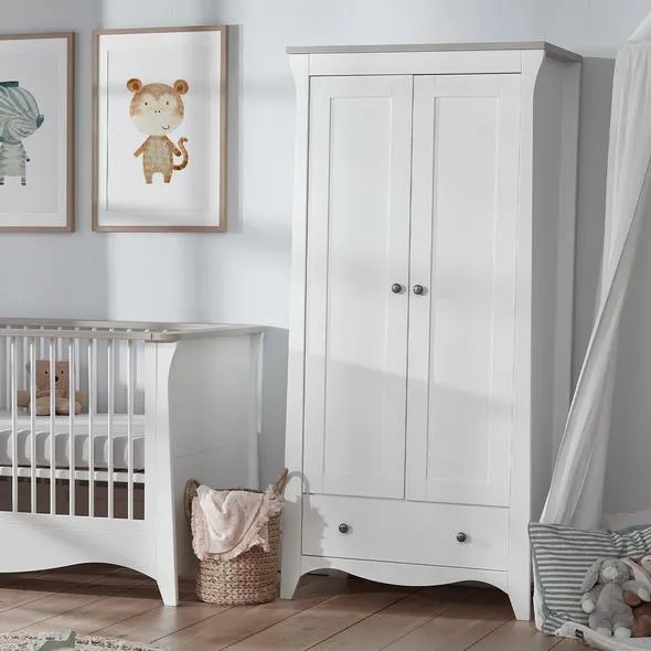 Cuddleco Clara 3 Piece Set 3 Drawer Dresser, Cot Bed and Wardrobe - White & Ash