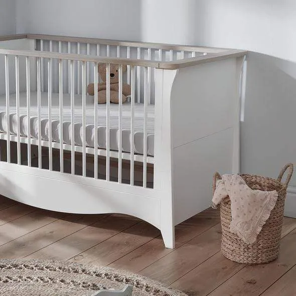 Cuddleco Clara 3 Piece Set 3 Drawer Dresser, Cot Bed and Wardrobe - White & Ash