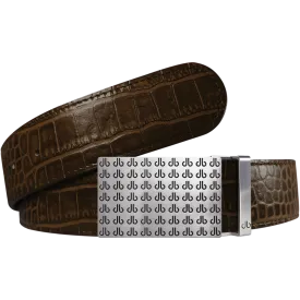 Dark Brown Crocodile Textured Leather Belt with Buckle