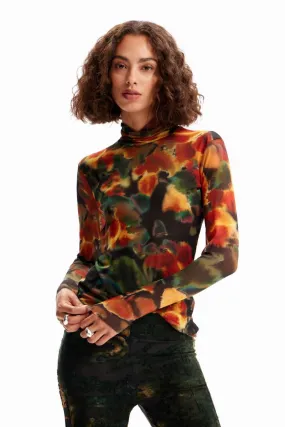 Desigual Mesh Print Top - Kaki Oscuro