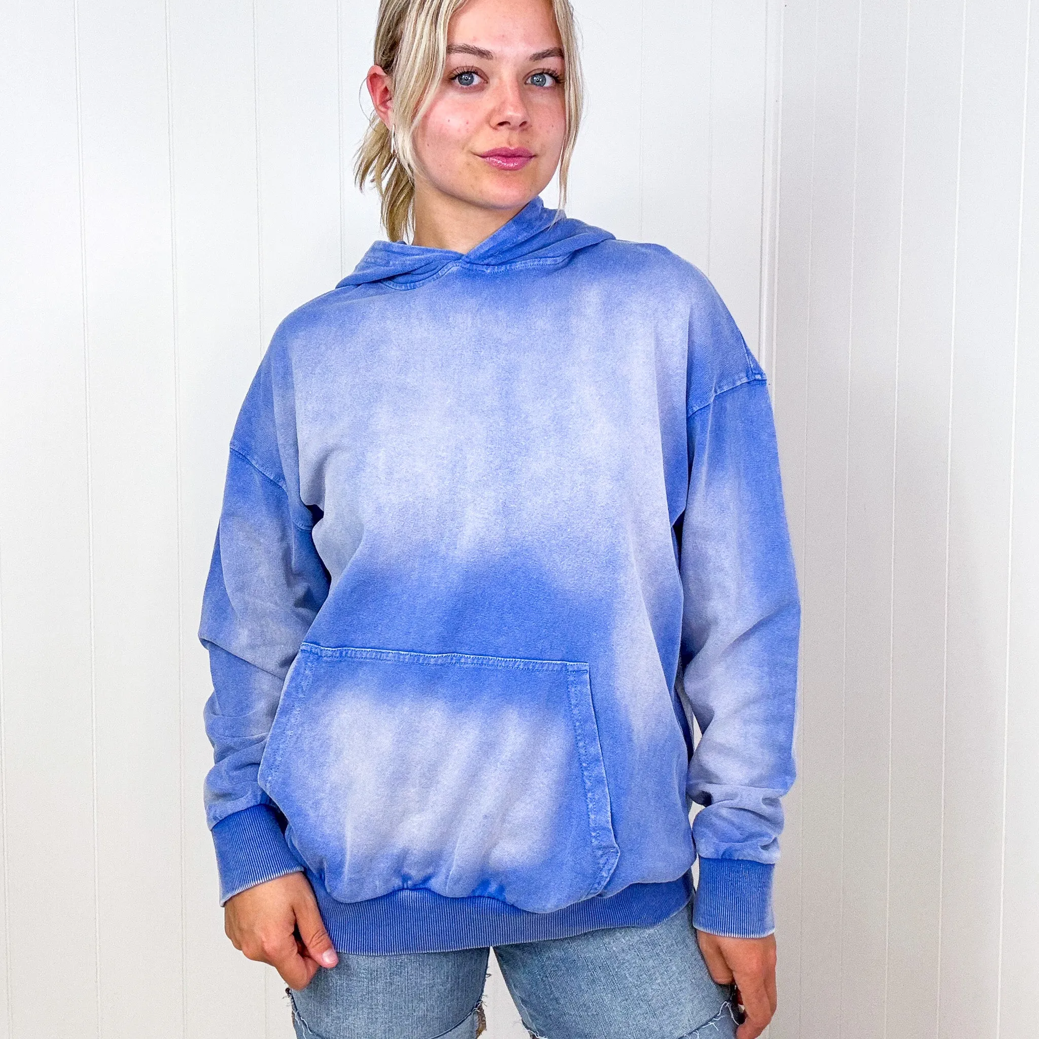 Easel Boho Ombre Faded Pocket Long Sleeve Hoodie in 2 Colors