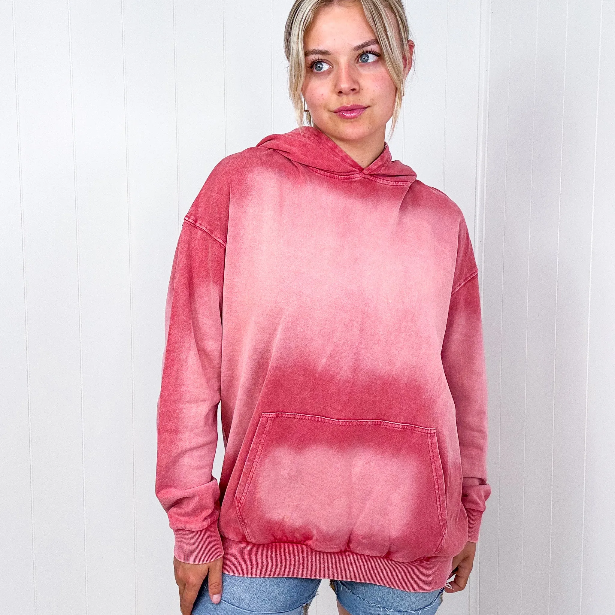 Easel Boho Ombre Faded Pocket Long Sleeve Hoodie in 2 Colors