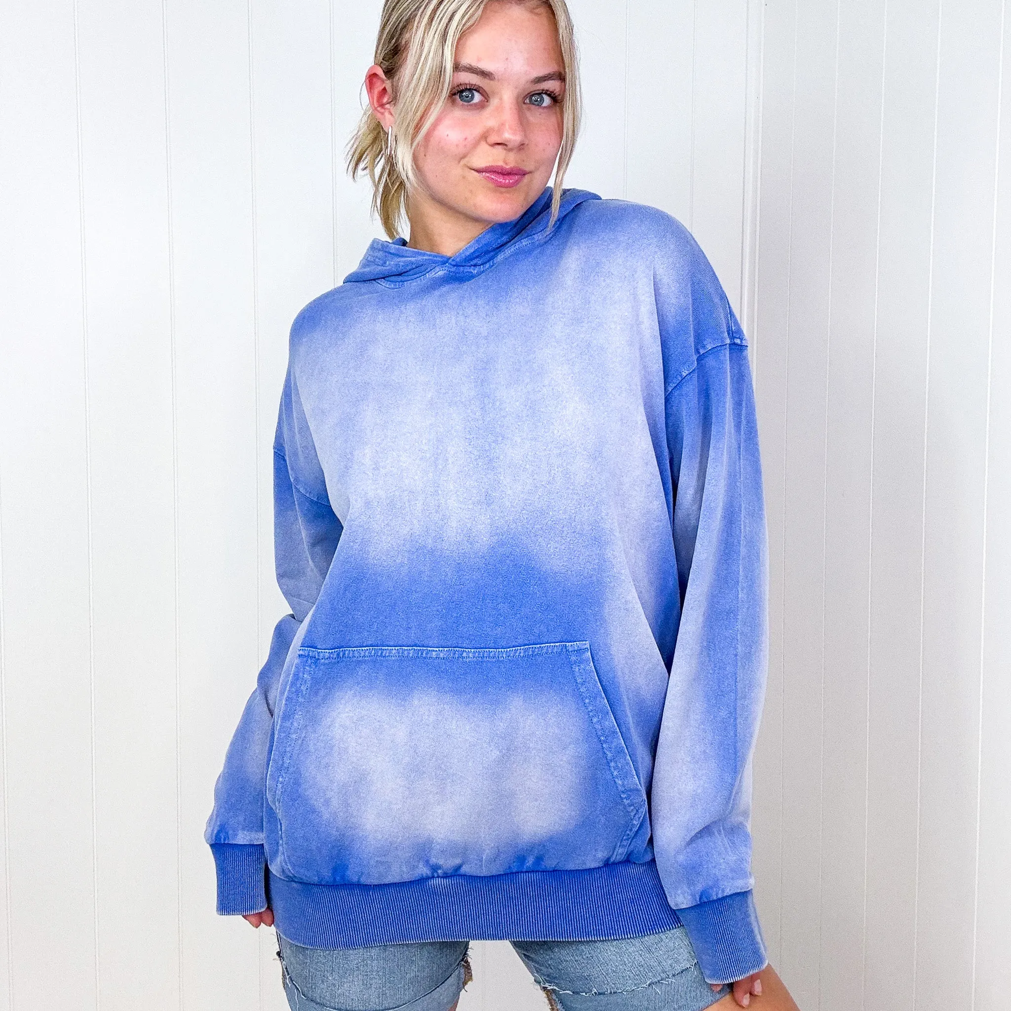 Easel Boho Ombre Faded Pocket Long Sleeve Hoodie in 2 Colors