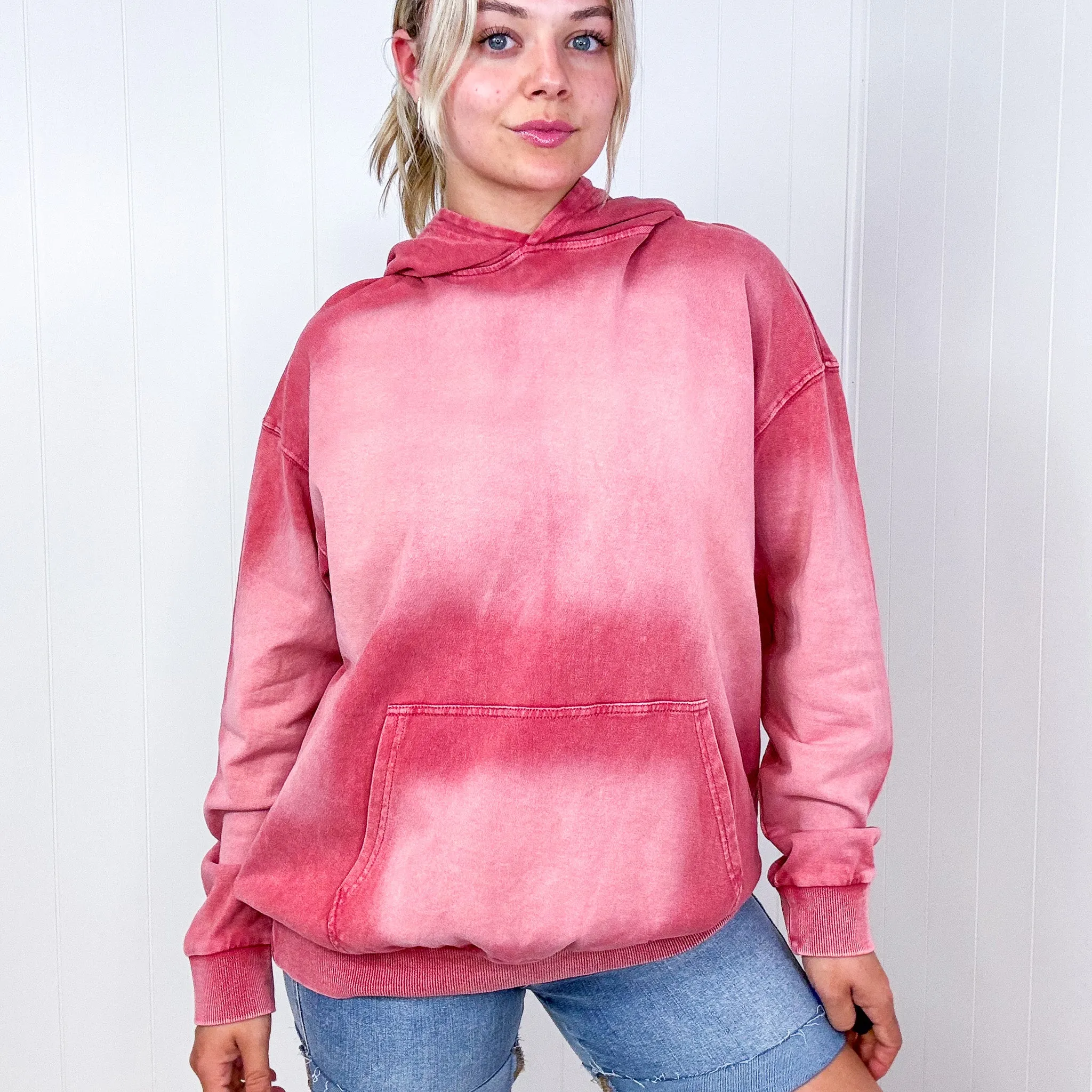 Easel Boho Ombre Faded Pocket Long Sleeve Hoodie in 2 Colors