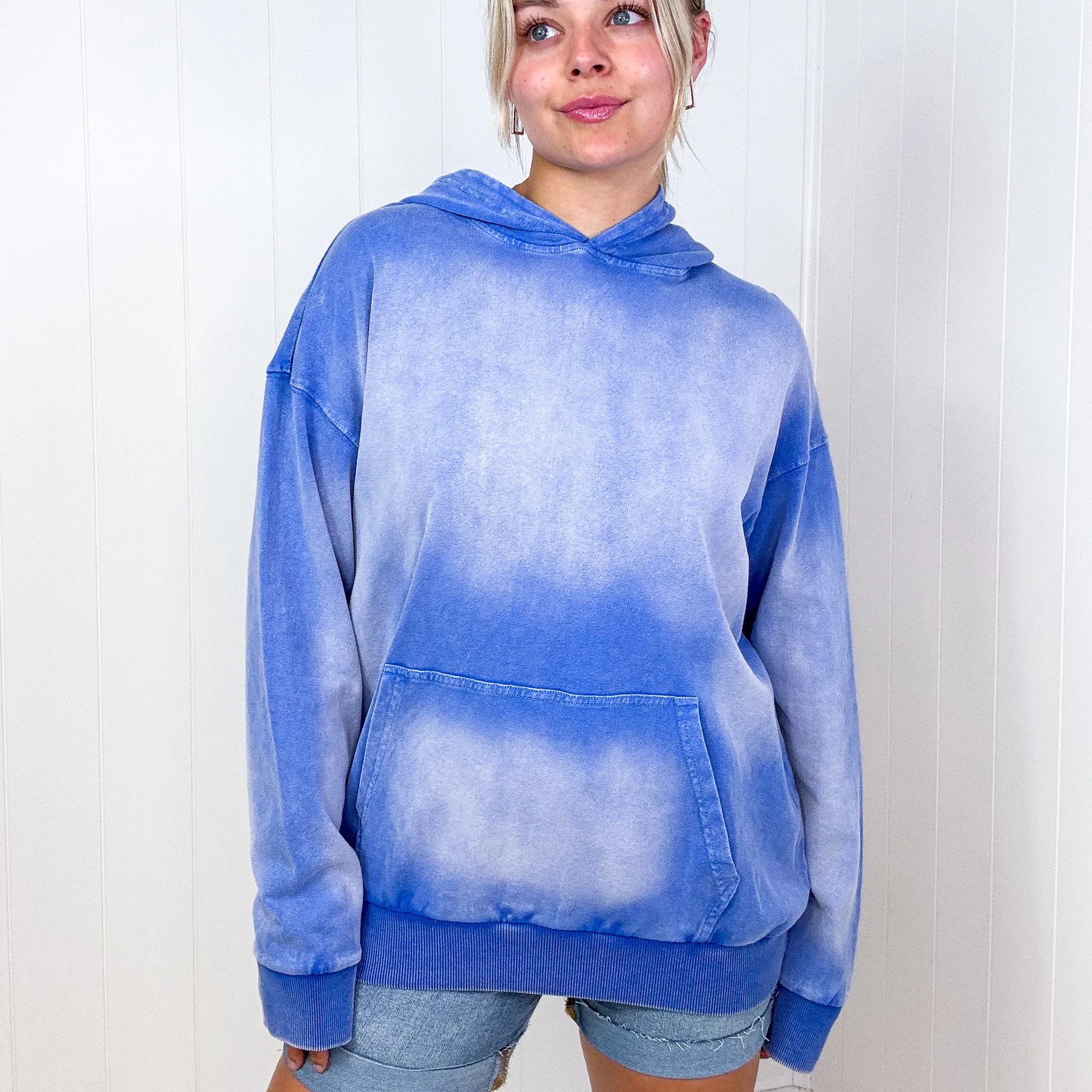 Easel Boho Ombre Faded Pocket Long Sleeve Hoodie in 2 Colors