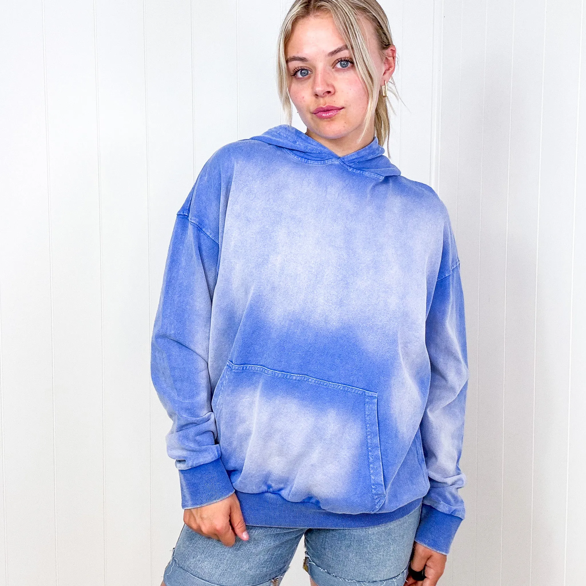 Easel Boho Ombre Faded Pocket Long Sleeve Hoodie in 2 Colors