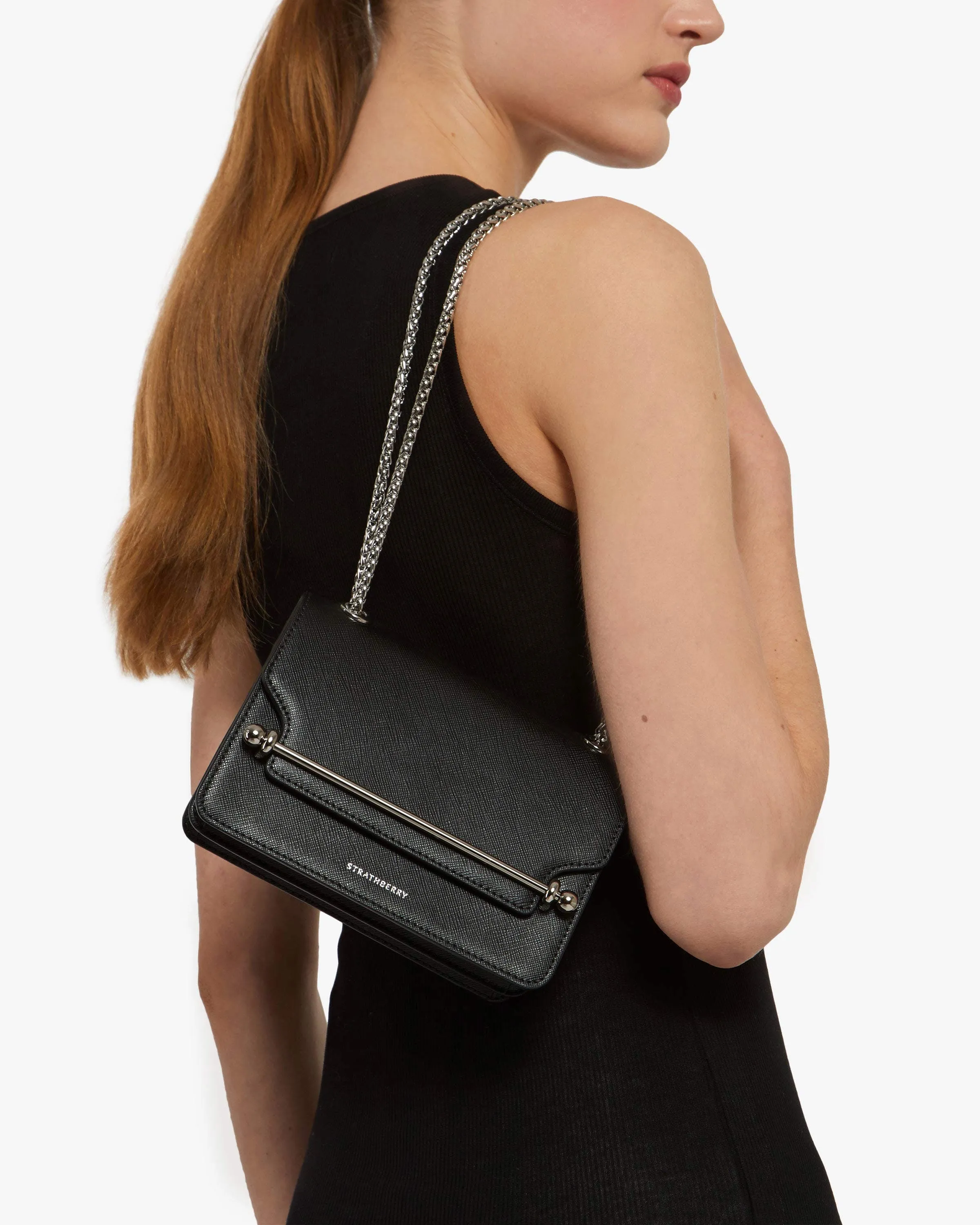 Mini East/West Tote Bag in Black with Silver Hardware