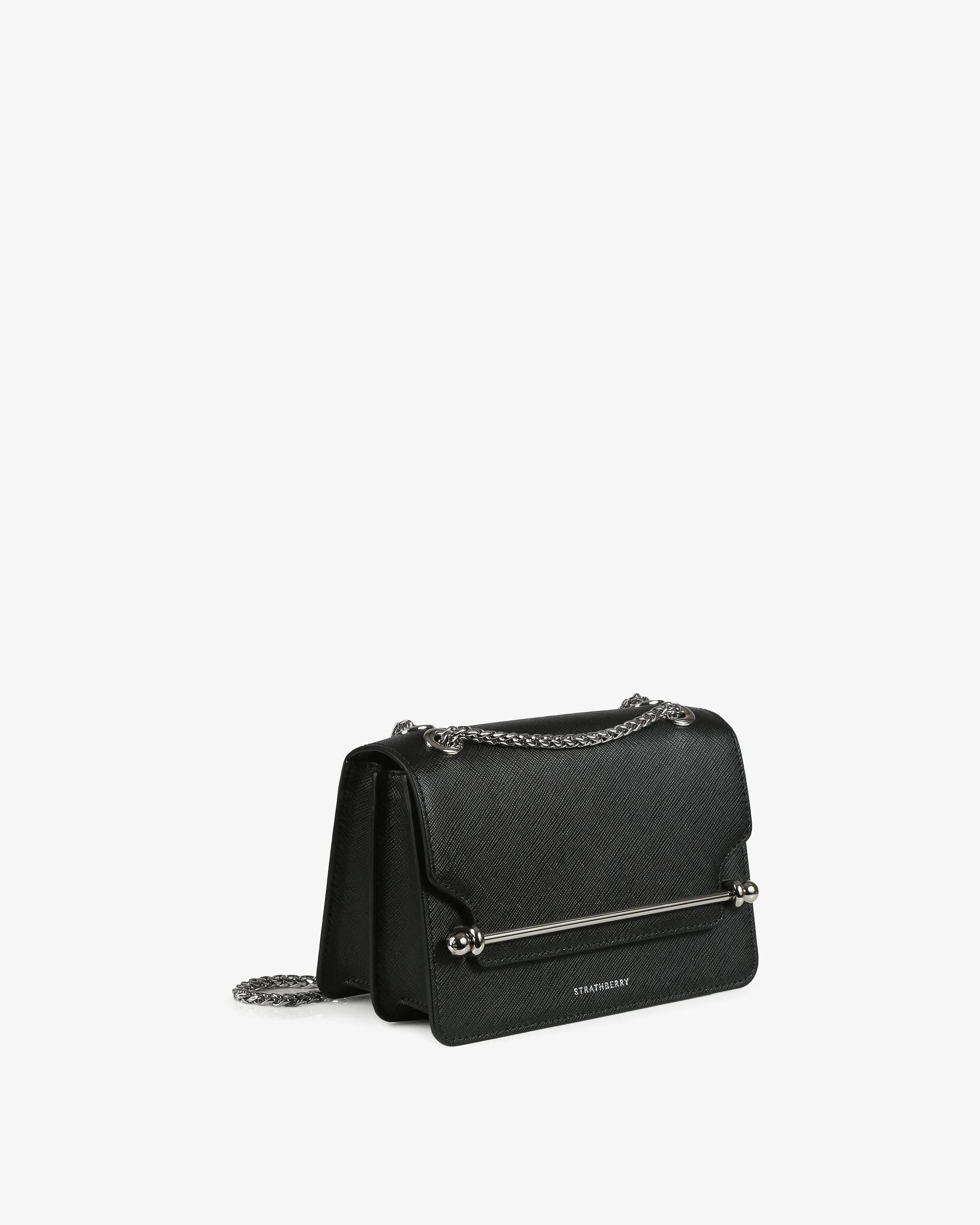 Mini East/West Tote Bag in Black with Silver Hardware