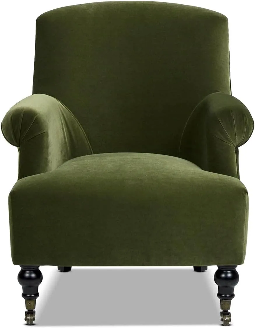 Eloise Farmhouse Coastal Pleated Sock Accent Arm Chair: Olive Green