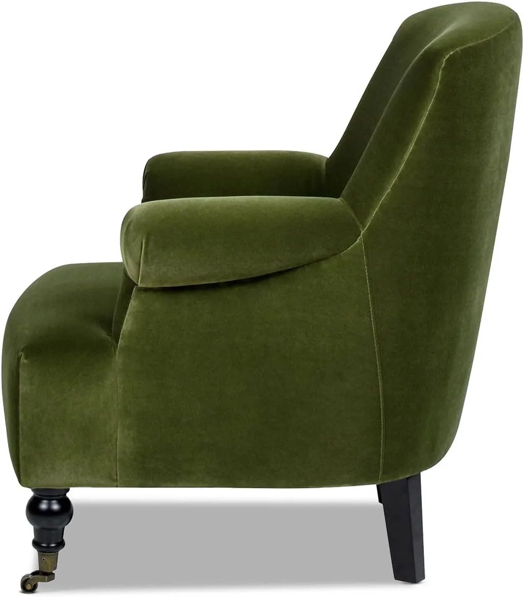 Eloise Farmhouse Coastal Pleated Sock Accent Arm Chair: Olive Green