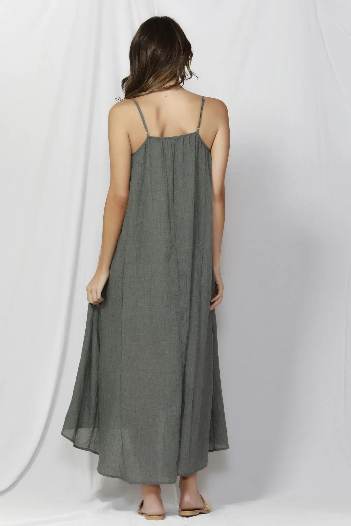 Fate   Becker Sunday Strap Maxi Dress in Khaki