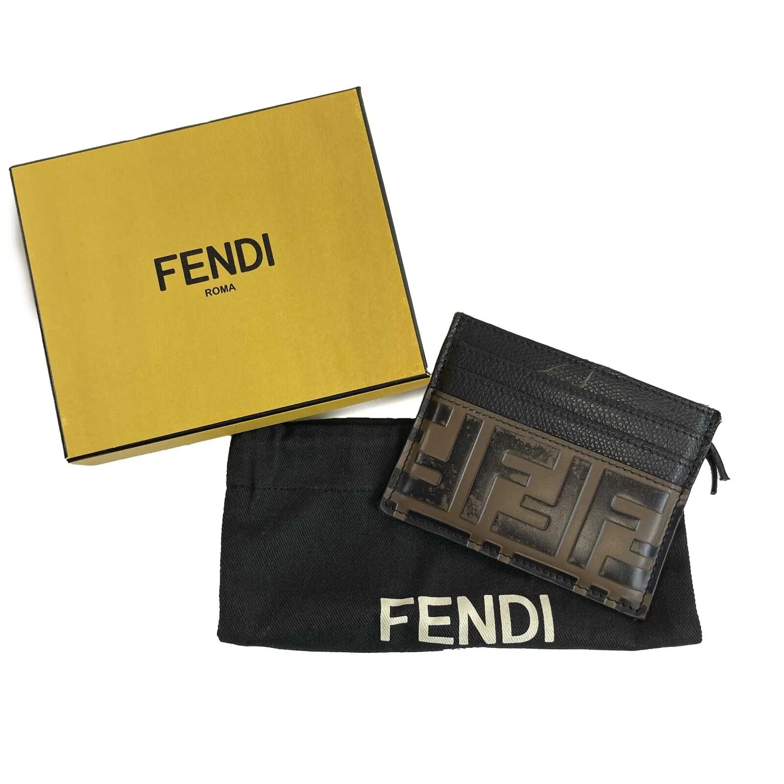 Fendi - Monogram FF Card Holder - Black, Brown w/ KIT