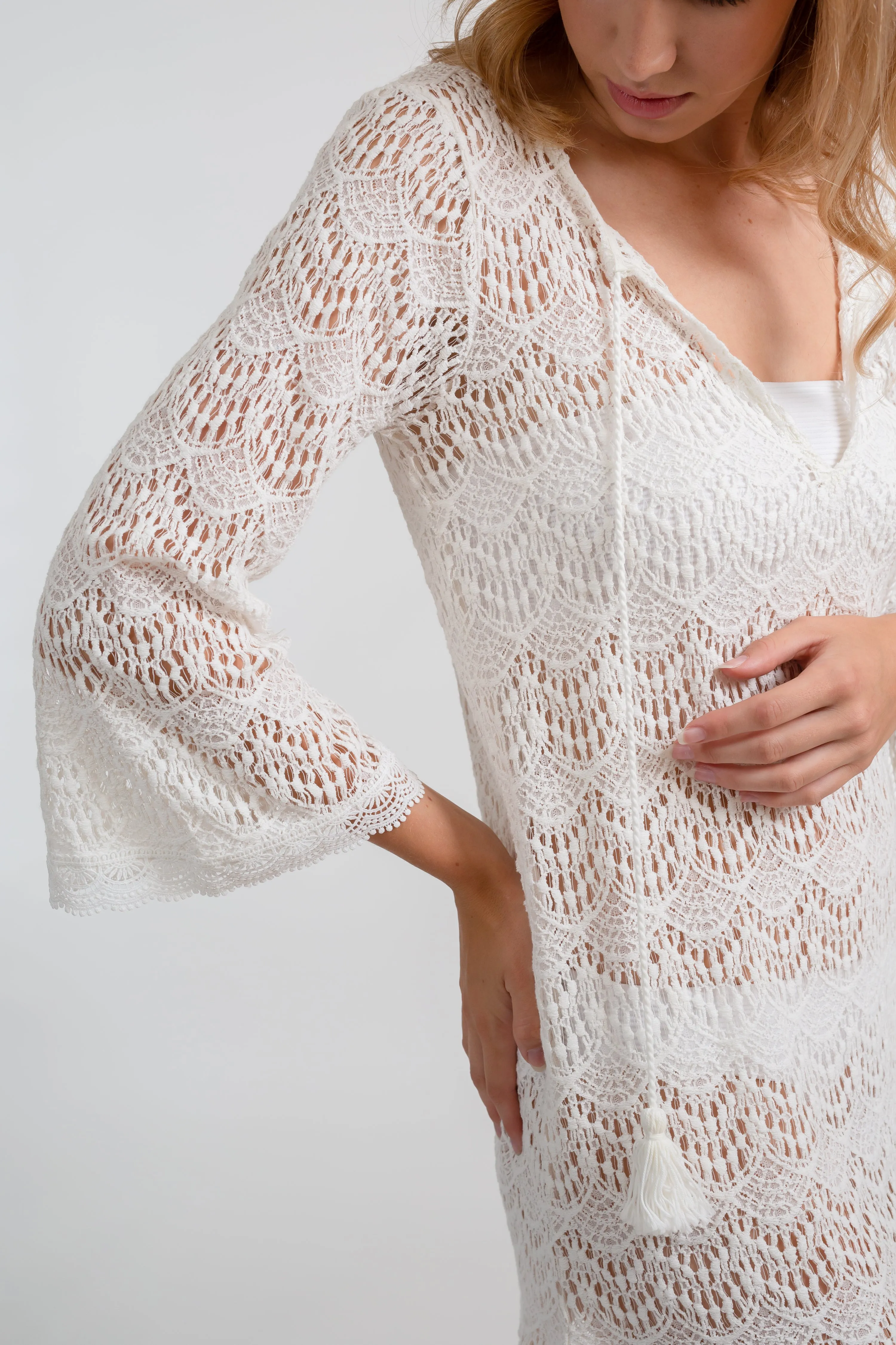 Flamenco Lace Crochet Beach Cover Up Tunic