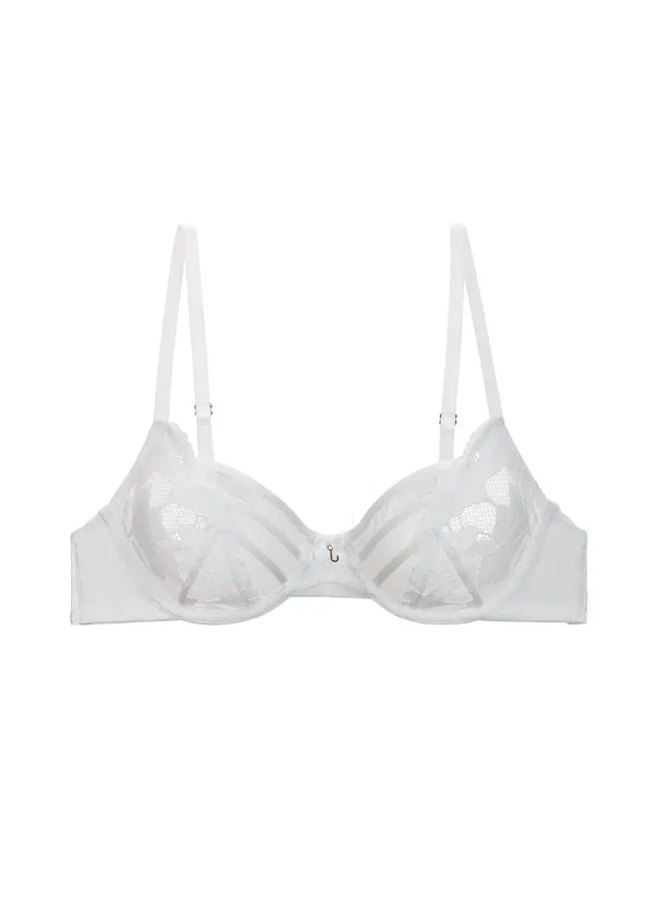 FLORA Seductive Underwired Unlined White Demi Lace Bra