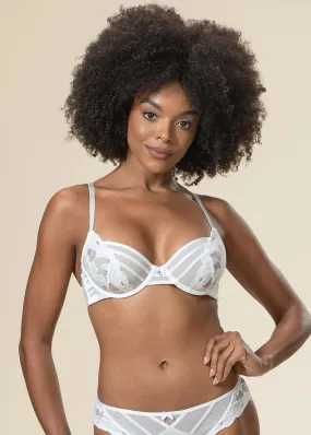 FLORA Seductive Underwired Unlined White Demi Lace Bra