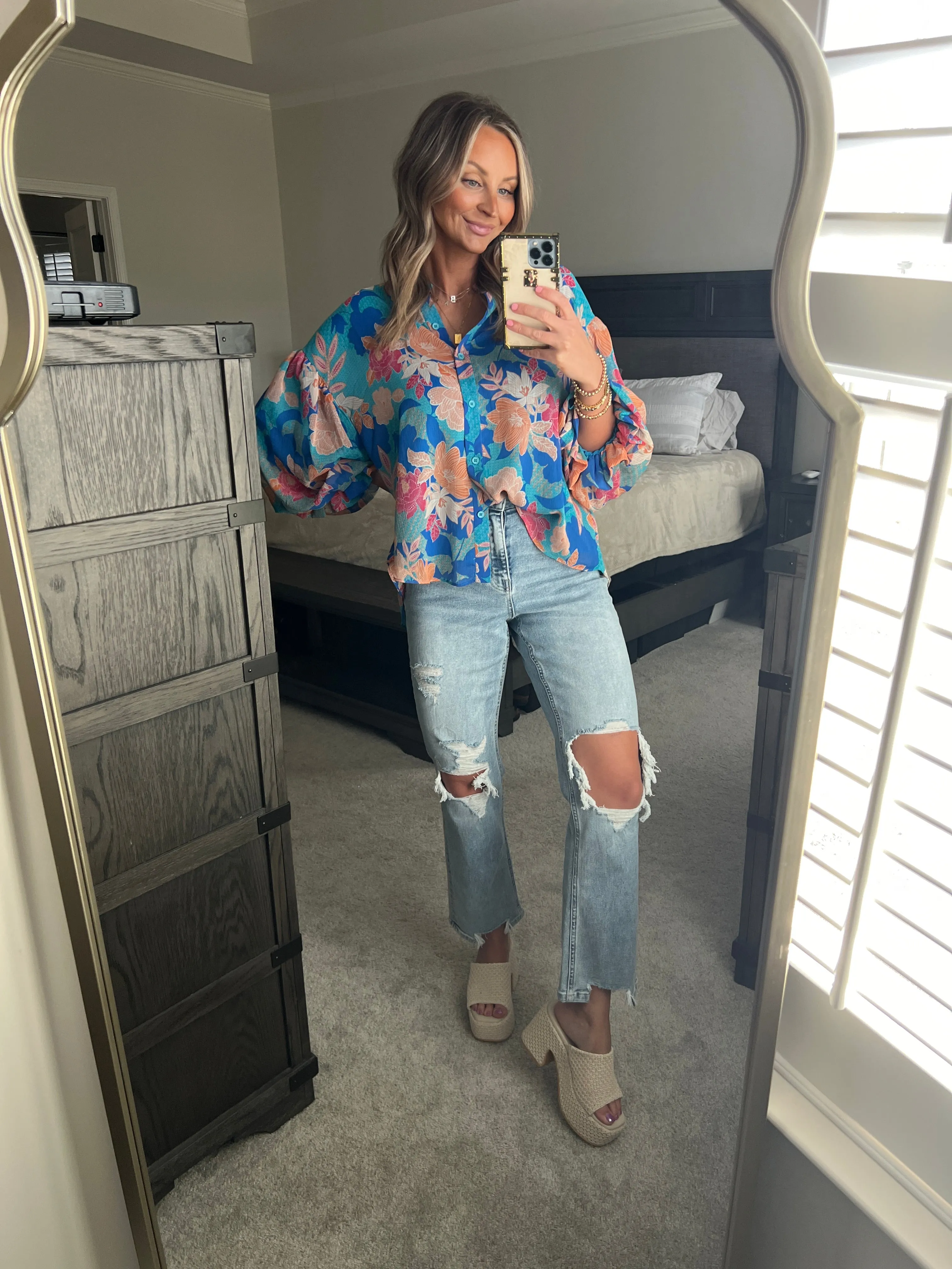 Floral Balloon Sleeve Top