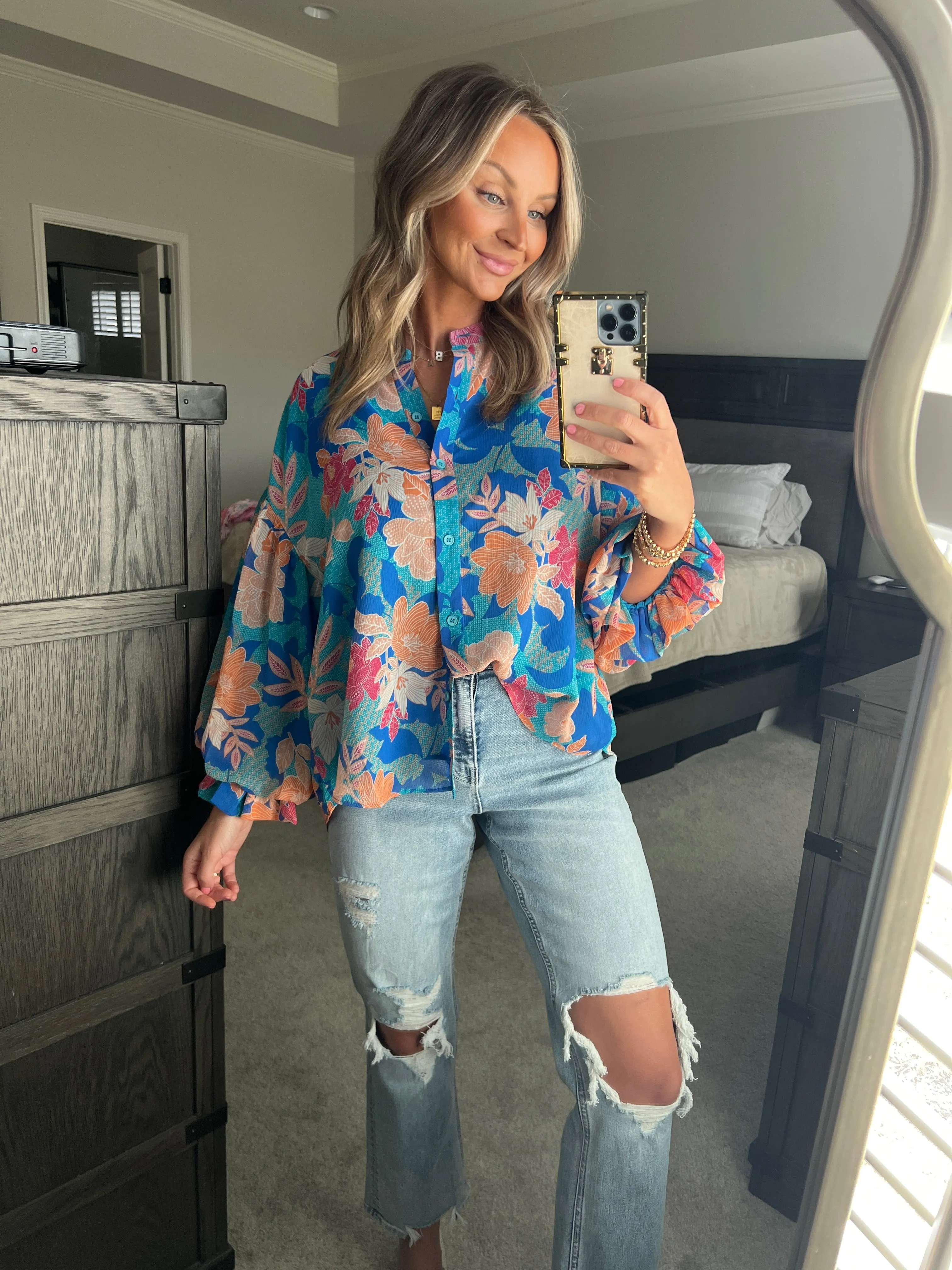 Floral Balloon Sleeve Top