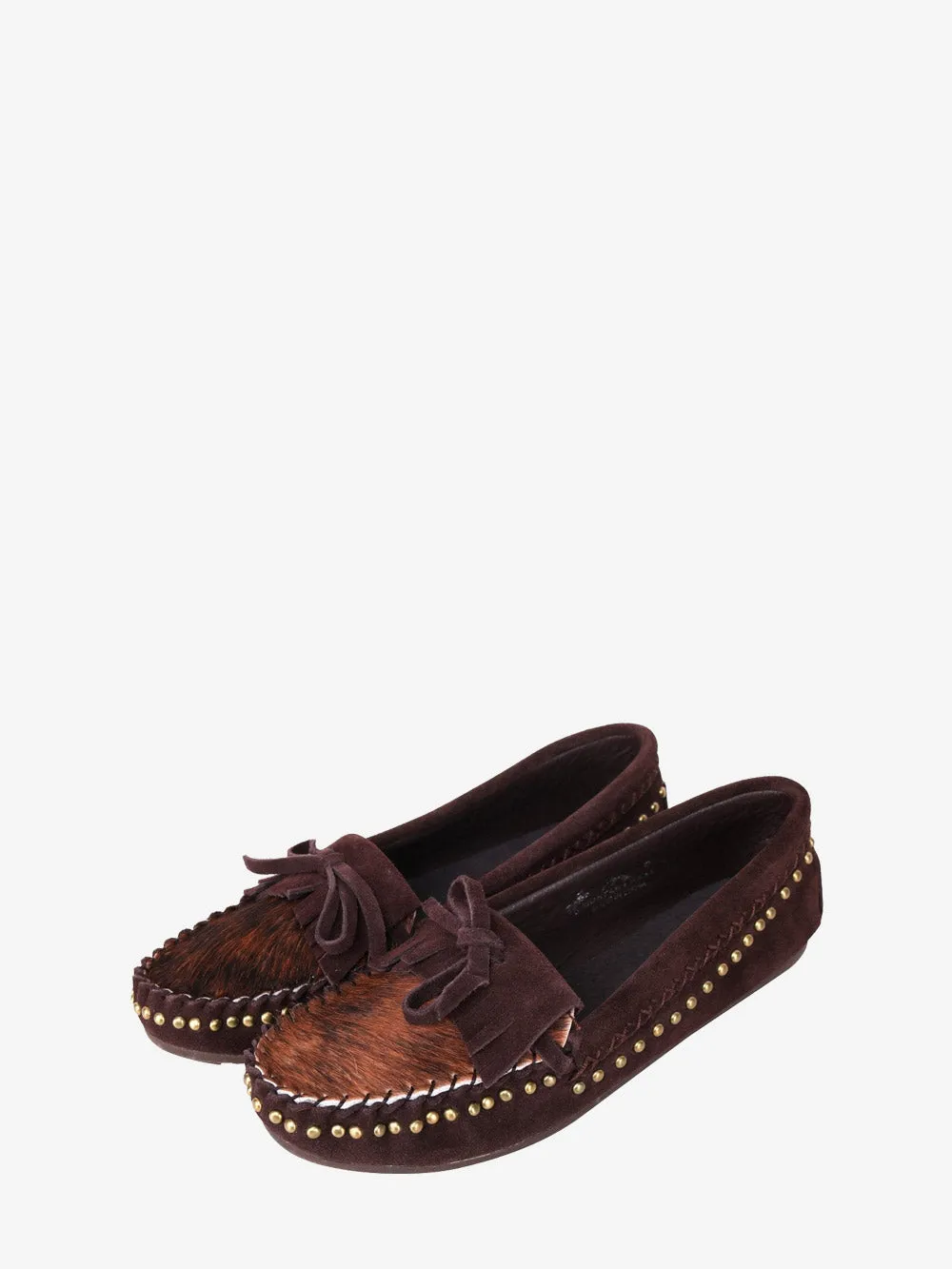 Fringe Suede Studs Moccasin Slipper