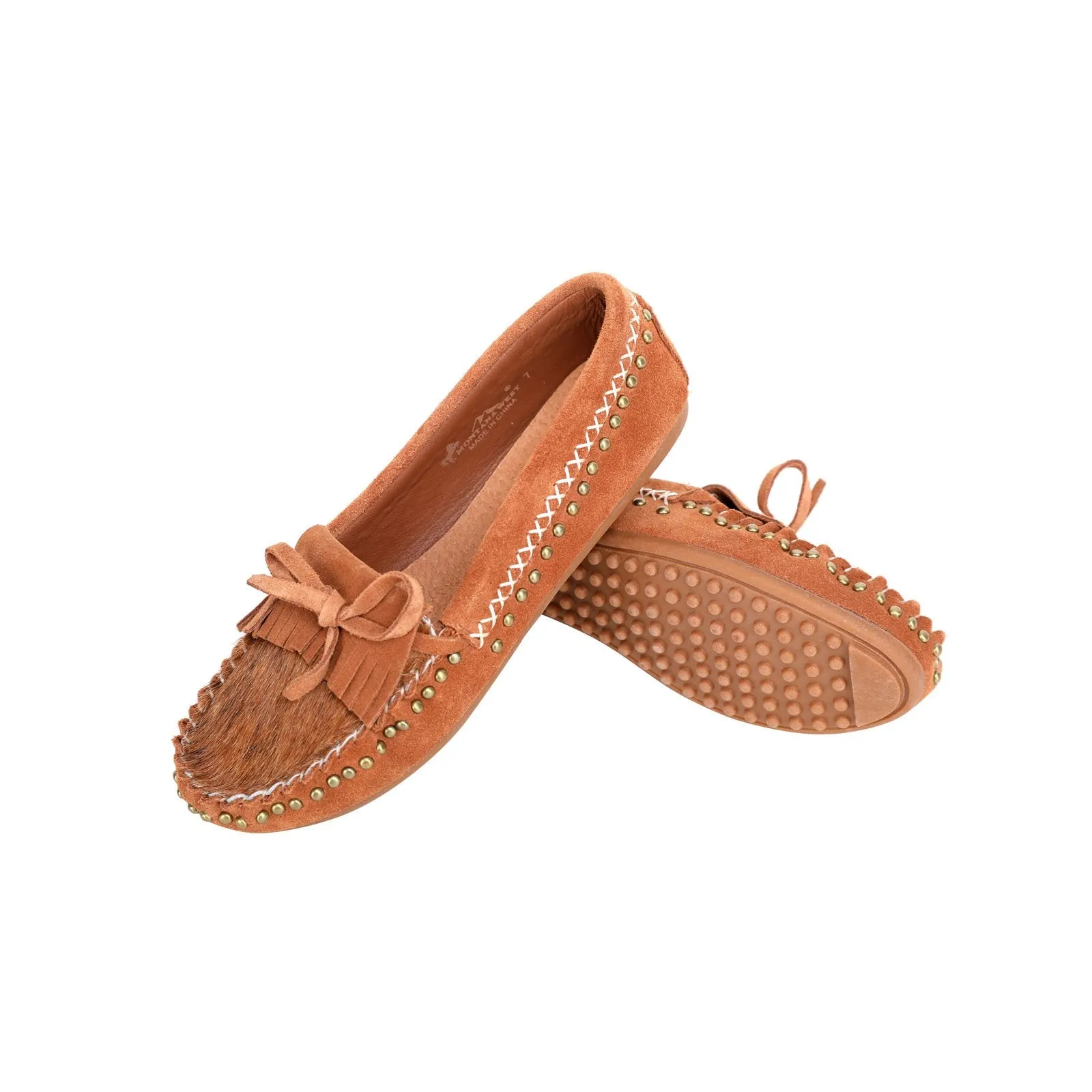 Fringe Suede Studs Moccasin Slipper