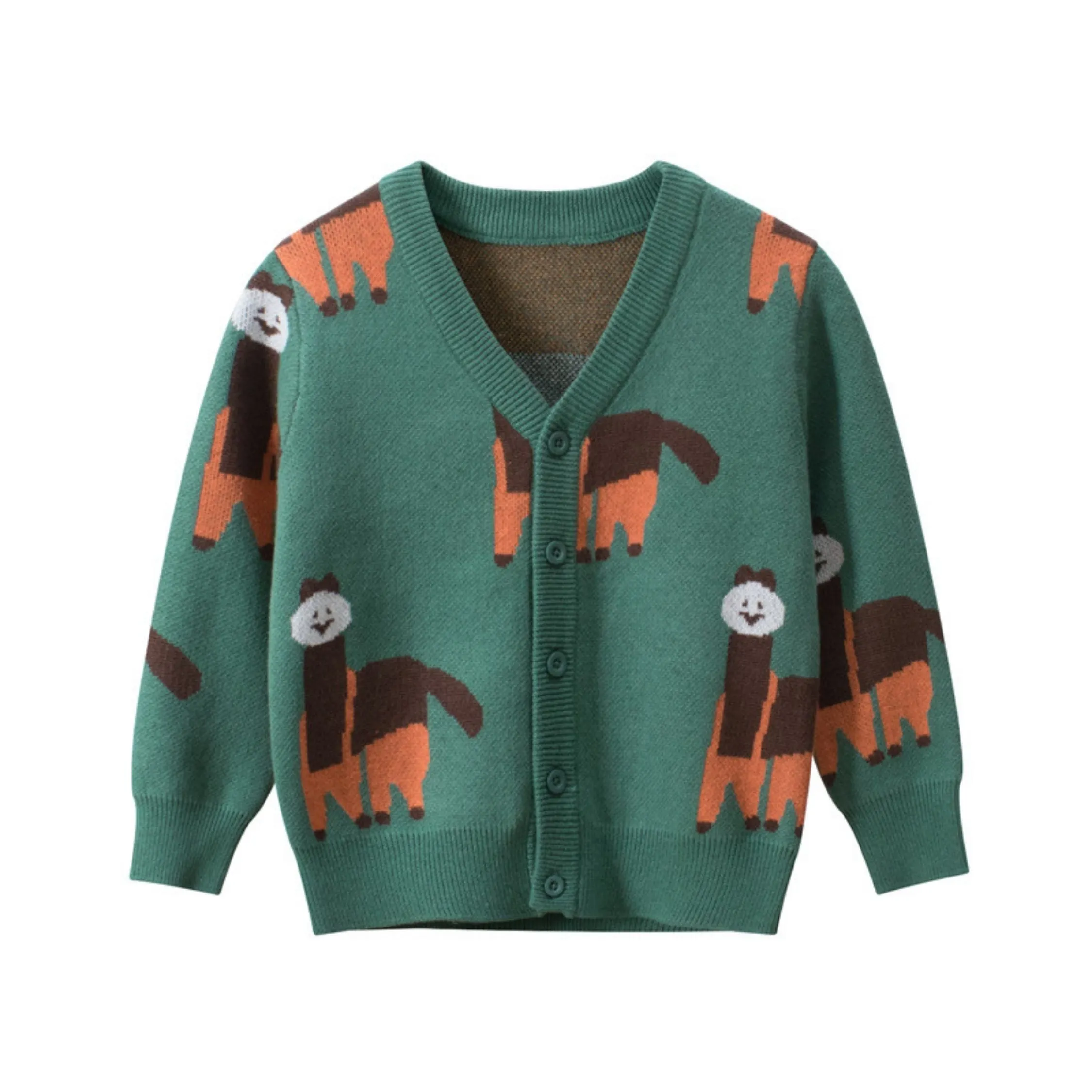 Full Sleeve Beautiful Alpaca Theme Boys Cardigan, Multicolour