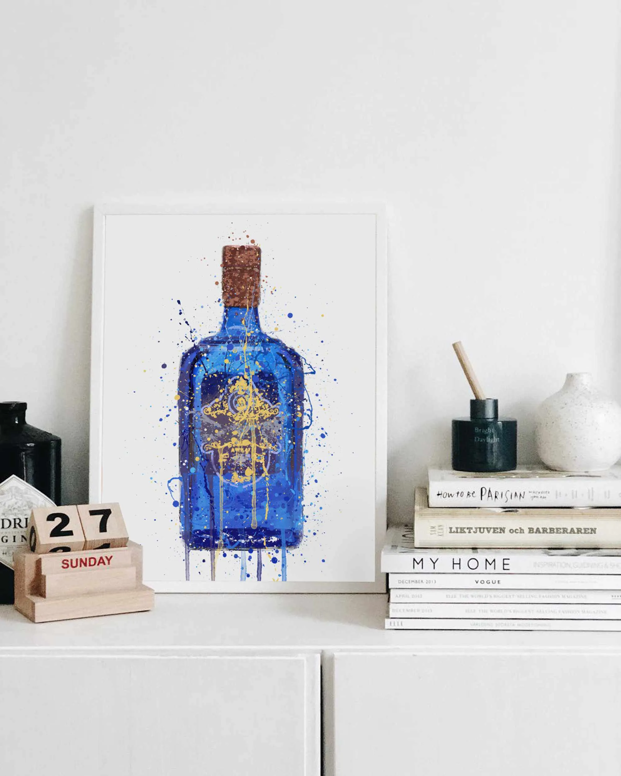 Gin Bottle Wall Art Print 'Royal Blue'