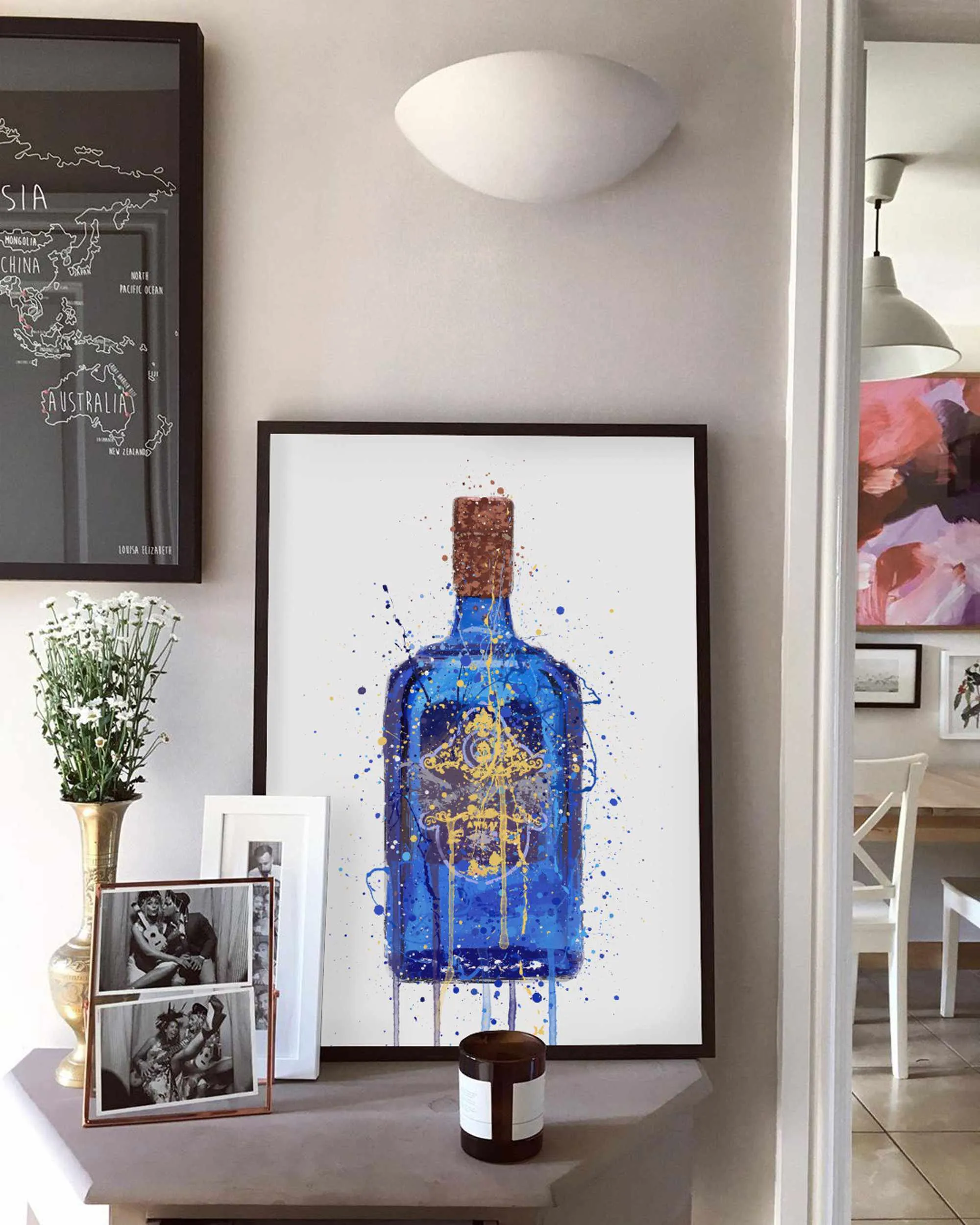 Gin Bottle Wall Art Print 'Royal Blue'