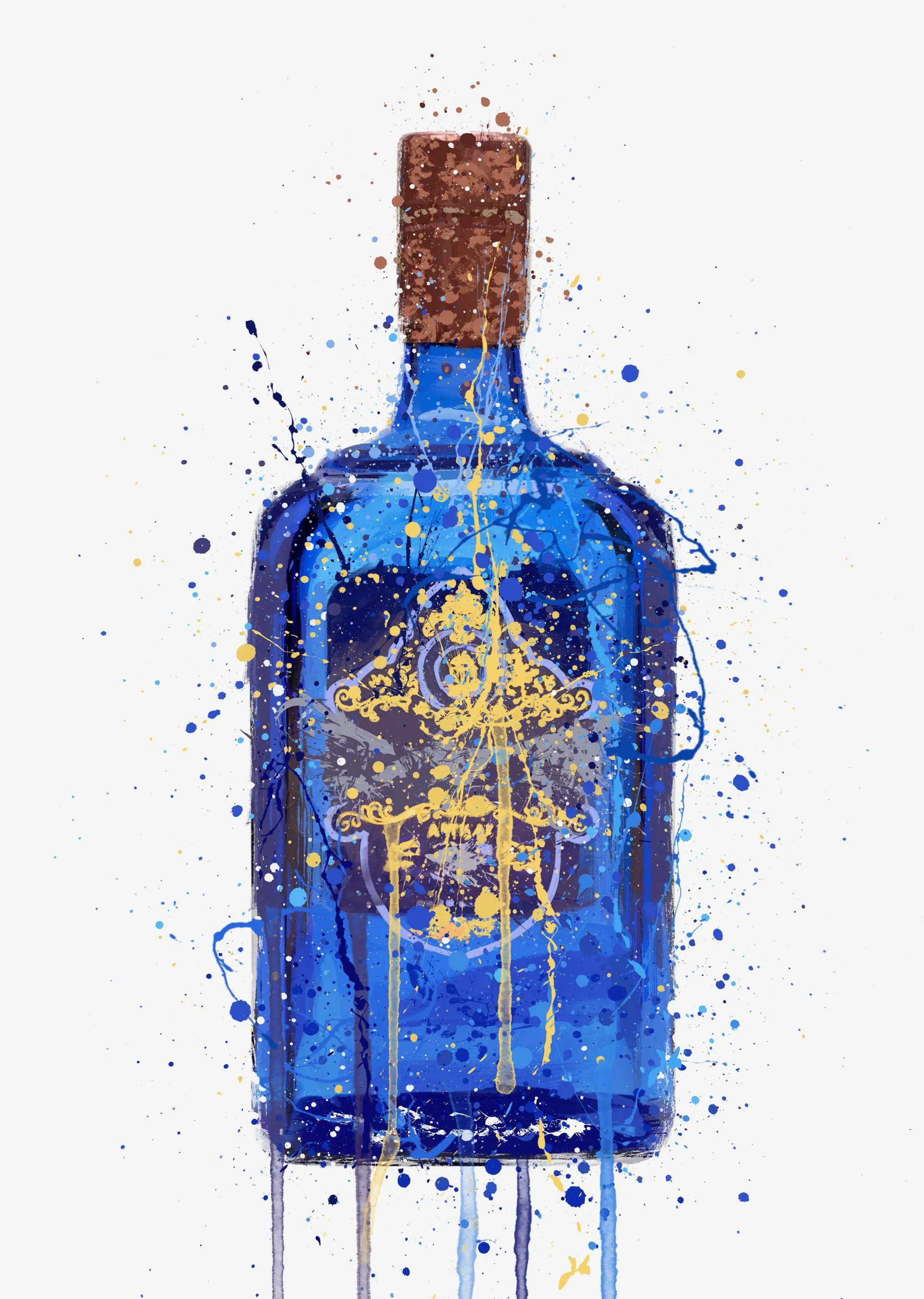 Gin Bottle Wall Art Print 'Royal Blue'