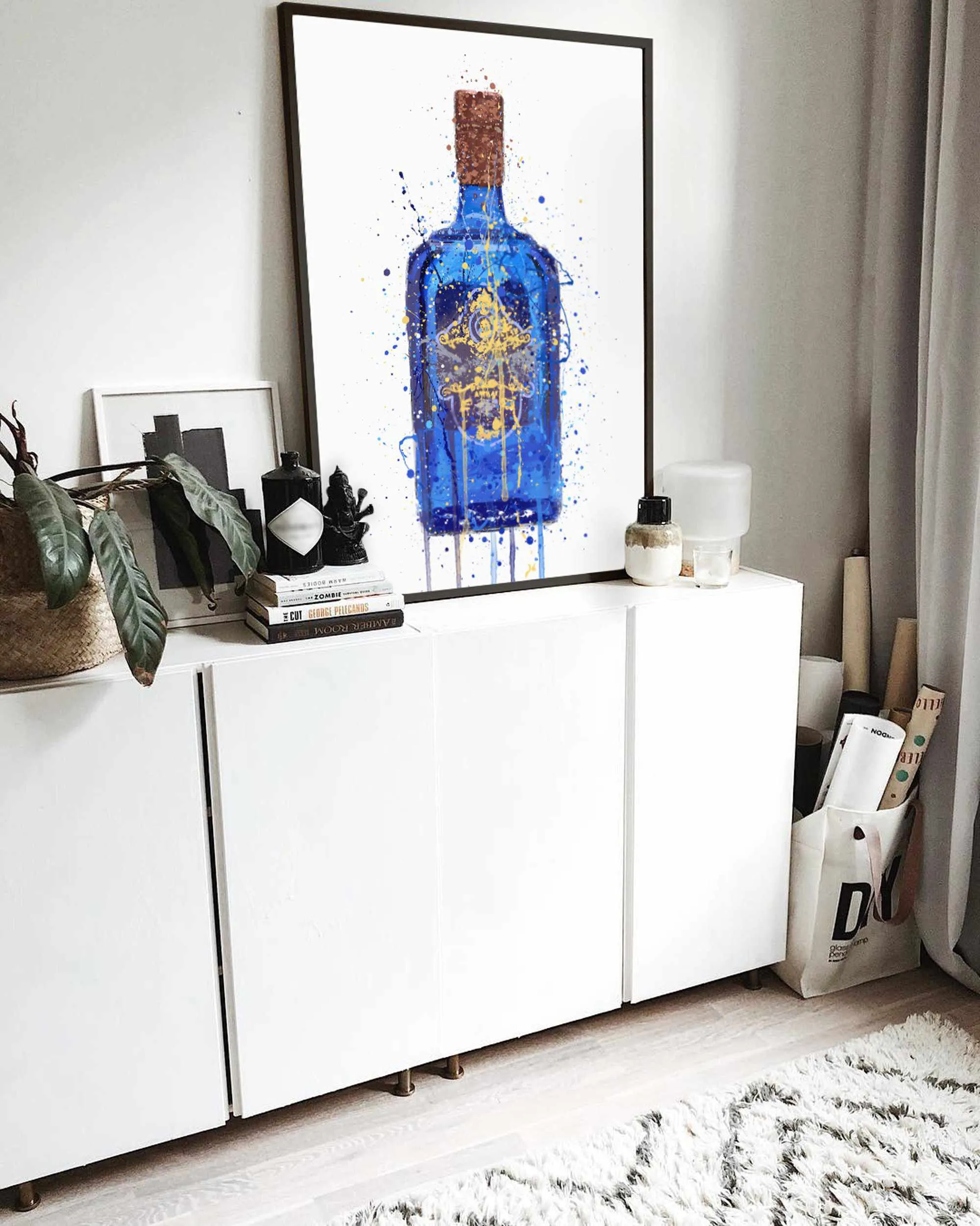 Gin Bottle Wall Art Print 'Royal Blue'