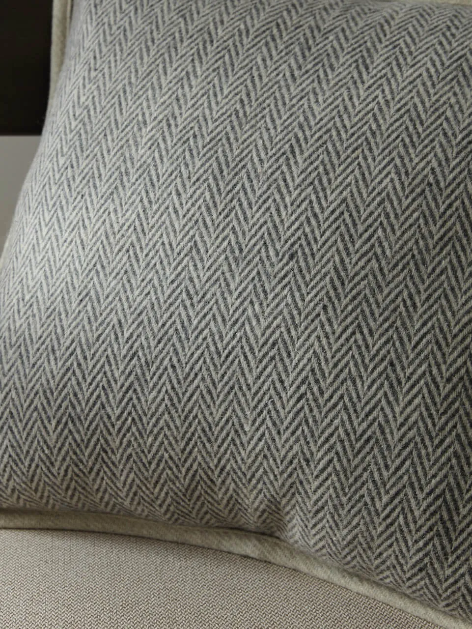 Grey Herringbone Wool Cushion Cover 50 x 50 cm